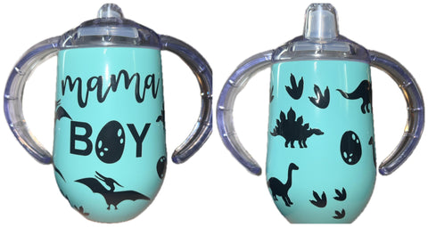 Dinosaur Mama Boy New 10 Ounce Stainless Steel Sippy Training Cup With Handle