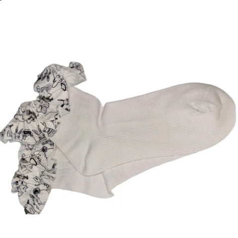 Lil Black & White Bunnys Fabric Ruffle Socks Clearance