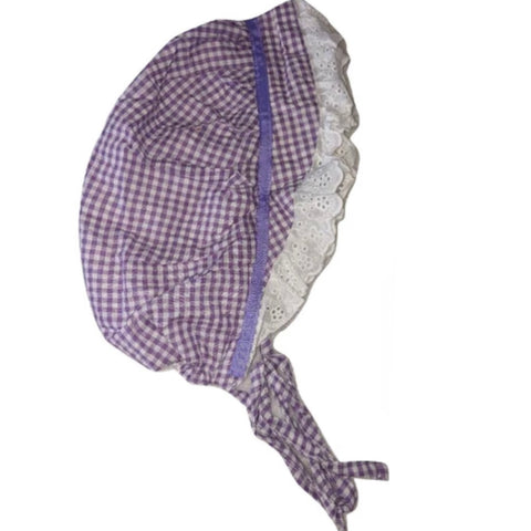 Seersucker Adult Baby Bonnets Purple/White