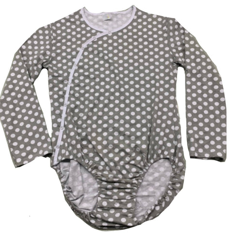 * Long Sleeve Grey White Dots Cotton Side Snap BODYSUIT * Limited Stock