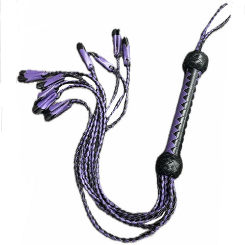 36” Purple & Black Braided Flogger Leather Whip