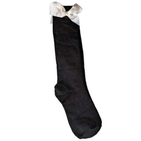 Ribbon Bow Socks Black with White Bows