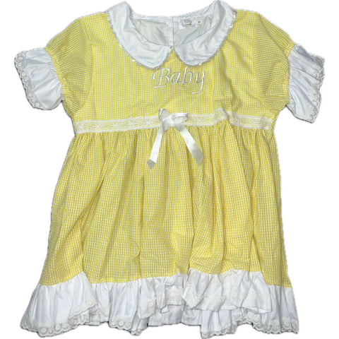 DISCONTINUED Seersucker Embroidered Baby Yellow & White Dress *