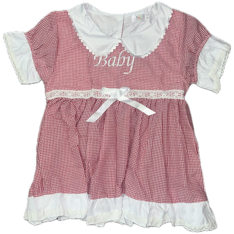 DISCONTINUED Embroidered Baby Seersucker Red & White Dress *