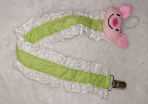 Piggy Plush Ruffle Deluxe Pacifier Clip
