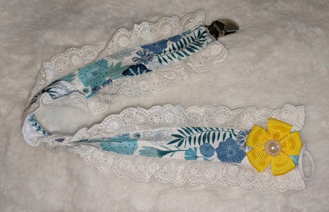 Flowers Bow Plush Ruffle Deluxe Pacifier Clip