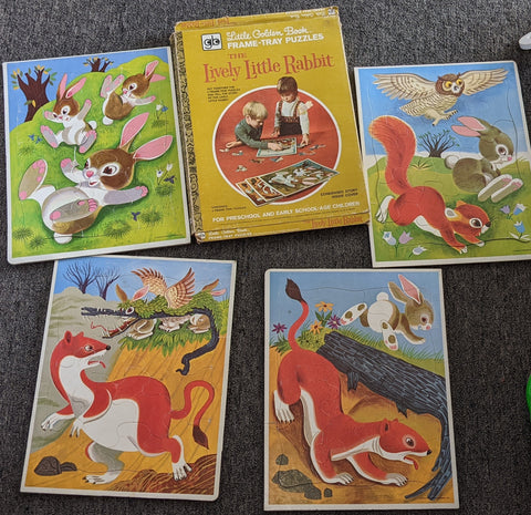 1972 The Lively Little Rabbit Little Golden Book Frame- Set of Four SECOND CHANCE TOYS Puzzles