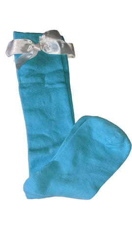 Ribbon Bow Socks Blue with White Bows