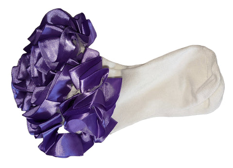 Ruffle Satin Ribbon Socks Dark Purple