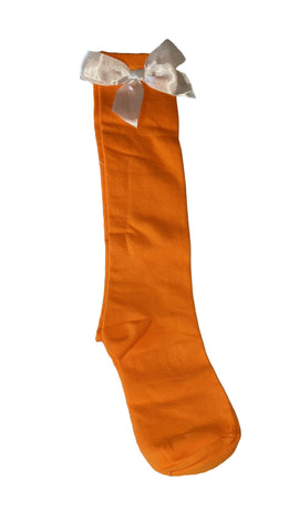 Ribbon Bow Socks Orange with White Bows
