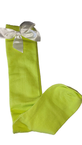 Ribbon Bow Socks Lime Green with White Bows