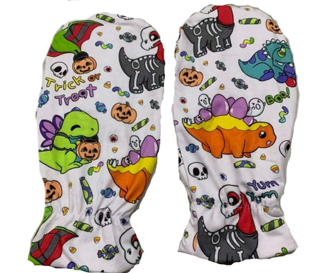 Trick or Treat Dino White Adult Matching Mittens