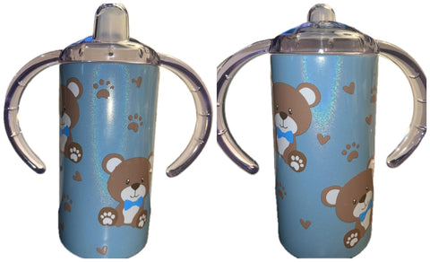 Teddy Bear New 12 Ounce Stainless Steel Sippy Training Cup With Handle