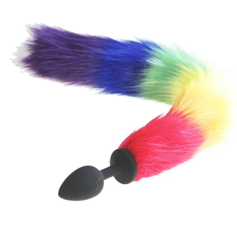 Fox Tail Silicone Butt Anal Plug Rainbow