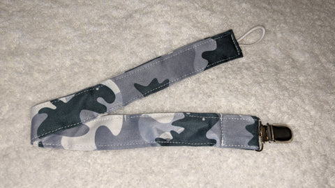 Camouflage pattern Matching Fabric Pacifier Clips - 15"  Clearance