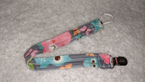 Wee Lil Owl Matching Fabric Pacifier Clips - 14"  Clearance