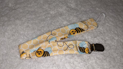Cute as can Bee Matching Fabric Pacifier Clips - 14"  Clearance