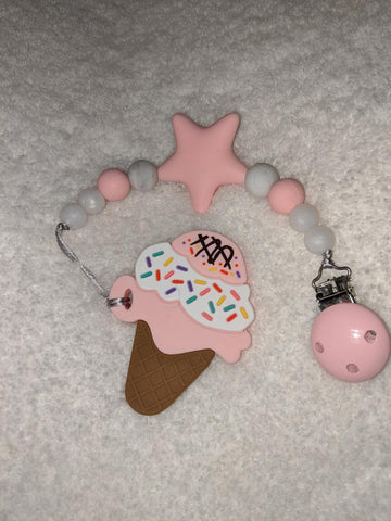 SILICONE TEETHER CHEWING TOY PACIFIER CLIP Food Ice Cream TC1053