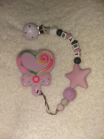SILICONE TEETHER CHEWING TOY PACIFIER CLIP Heart TC706