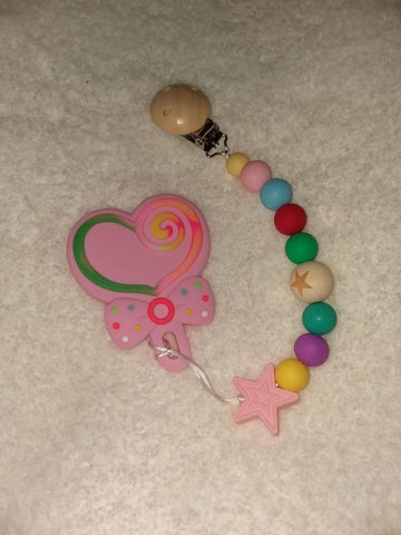 SILICONE TEETHER CHEWING TOY PACIFIER CLIP Heart TC718