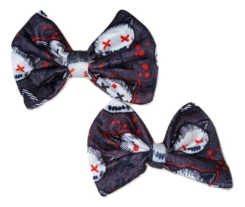 Goth Kitty Matching Boutique Fabric Hair Bow 2pc Set