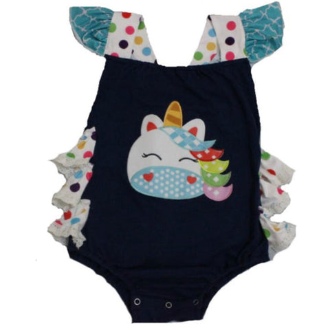 Polka-Dot Unicorn Ruffle Romper