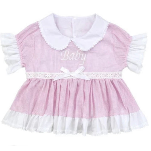 Embroidered Baby Seersucker Pink & White Dress xs s 3x 4x