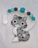 Kitty Cat SILICONE TEETHER CHEWING TOY PACIFIER CLIP