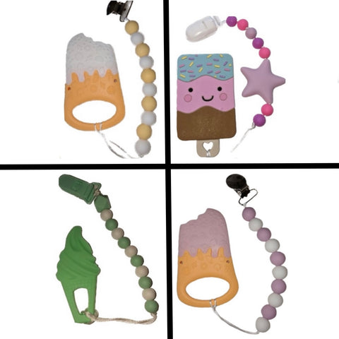 Ice Cream Variety Silicone Teether Chewing Toy Pacifier Clip