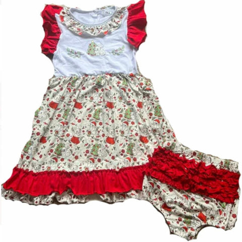 Holiday Bunny Ruffle Sleeve Matching Dress