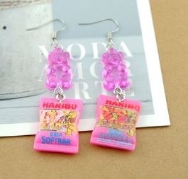 Boutique Earrings Gummy Bears Hot Pink