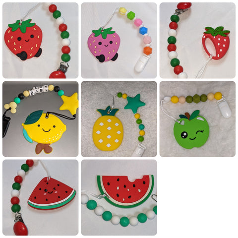 Fruit SILICONE TEETHER CHEWING TOY PACIFIER CLIP