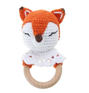 Fox with Collar Crochet Rattle Soother Teether