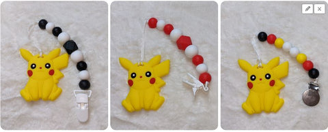 Poke Game Yellow SILICONE TEETHER CHEWING TOY PACIFIER CLIP