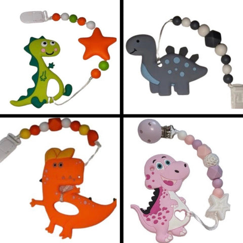 Dinosaur Silicone Teether Chewing Toy Pacifier Clip VARIETY