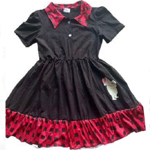 Holiday Bear Black & Red Collar Short Sleeve Matching Dress