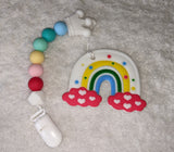 Rainbow SILICONE TEETHER CHEWING TOY PACIFIER CLIP