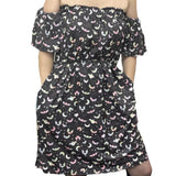Pastel Bats Off Shoulder Dress with Pockets