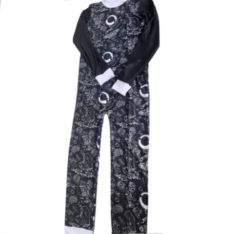 * Black Goth Print 1pc Side Snap Sleep 'N Play Pajamas Clearance xxs xs s