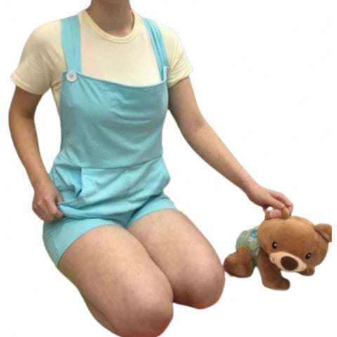 * Blue Cotton Shortalls Romper with pockets