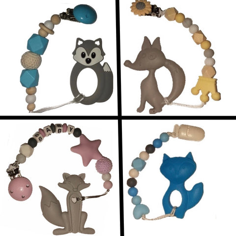Fox Silicone Teether Chewing Toy Pacifier Clip VARIETY