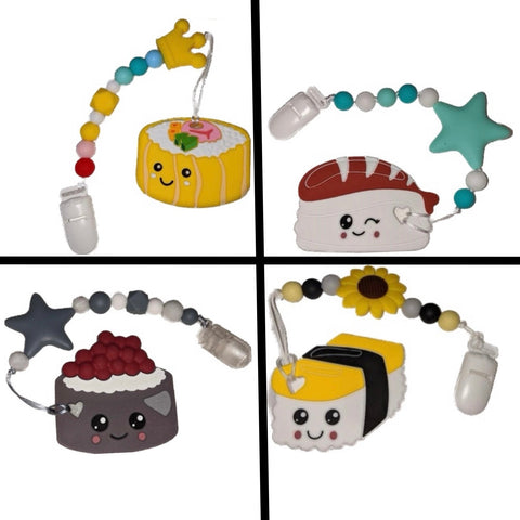 Food Sushi Silicone Teether Chewing Toy Pacifier Clip VARIETY