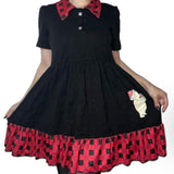 Holiday Bear Black & Red Collar Short Sleeve Matching Dress