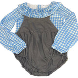 Blue/Grey/White Autumn Checkered Long Sleeve Bodysuit Clearance S M L XL 2x