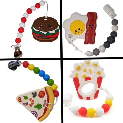 Food Silicone Teether Chewing Toy Pacifier Clip VARIETY