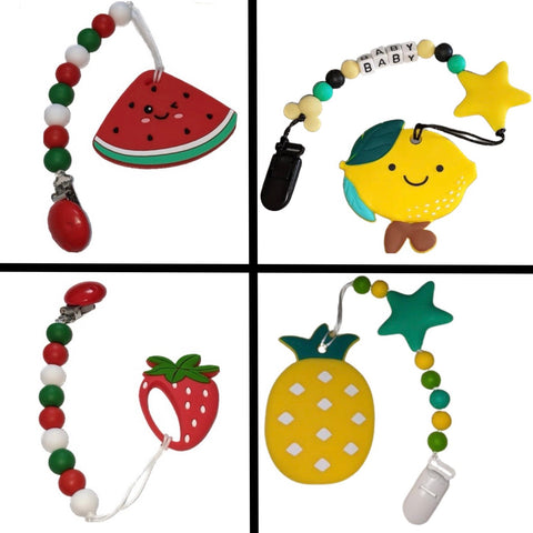 Fruit Silicone Teether Chewing Toy Pacifier Clip VARIETY