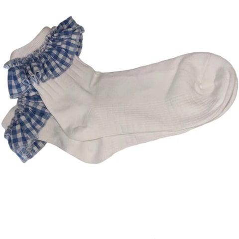 Blue & Ivory Fabric Ruffle Socks Clearance