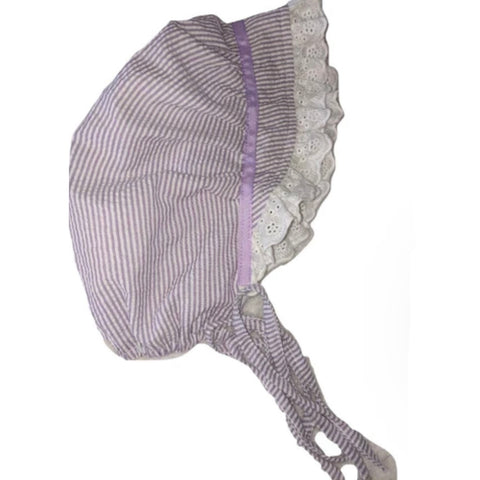 Seersucker Adult Baby Bonnets Light Purple/White
