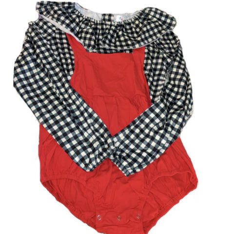 Red/Black/White Autumn Checkered one pieces Long Sleeve Bodysuit Clearance s only