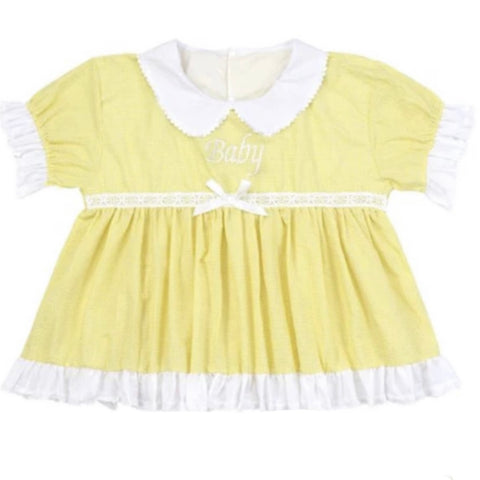 Seersucker Embroidered Baby Yellow & White Dress *